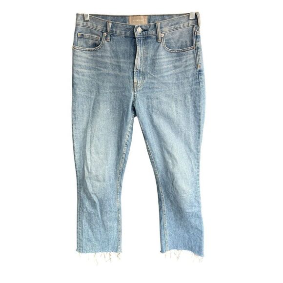 Everlane Womens The Kick Crop Jeans High-Rise Frayed Raw Hem Faded Blue Wash 29 - Picture 1 of 7